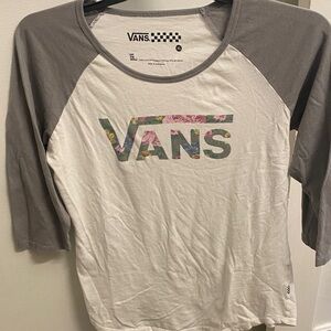 Vans Floral Logo Gray and White Raglan Tee